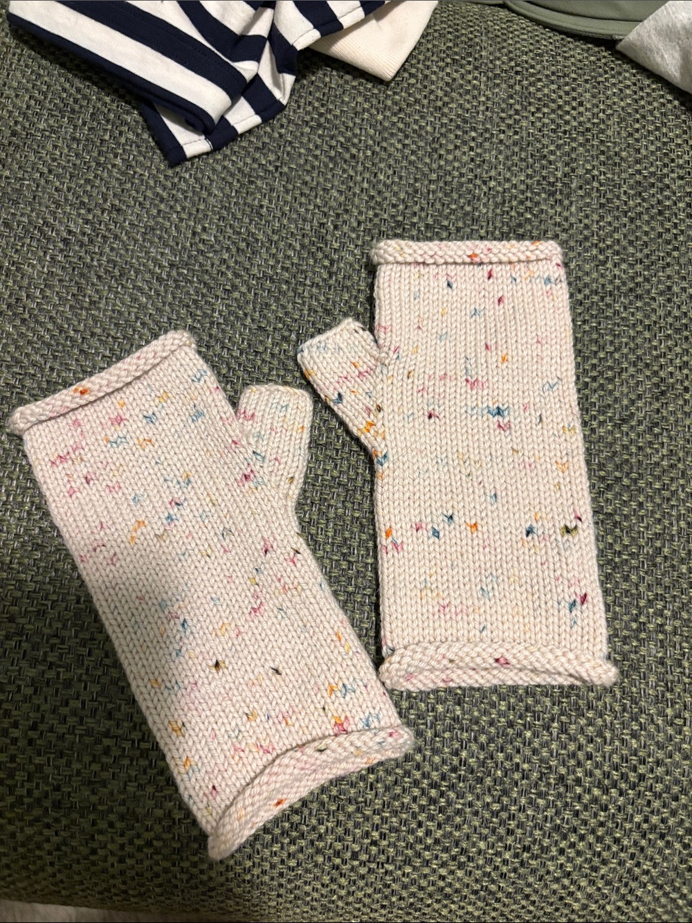 Misha and Puff handwarmers - stained glass confetti